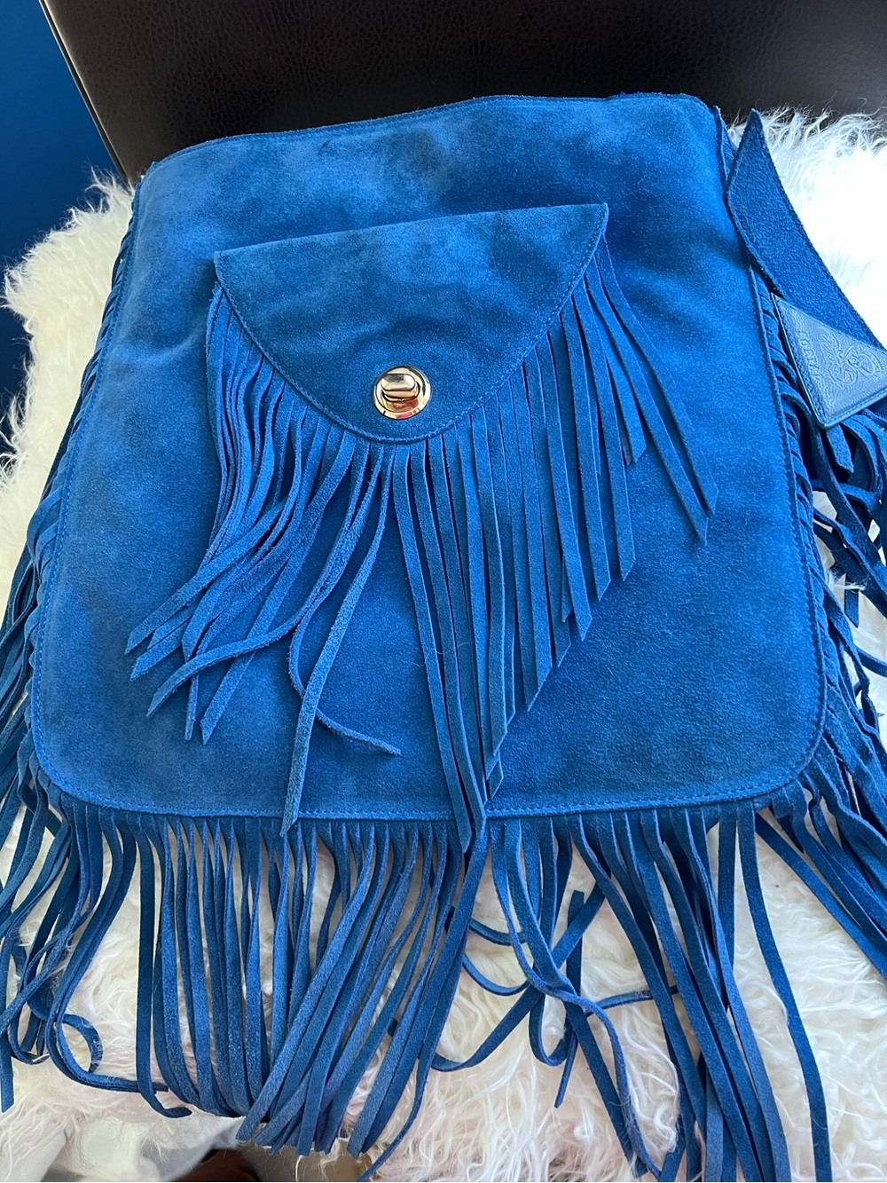 Sorial Blue Suede Fringe Crossbody Bag